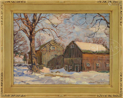 ROBERT EMMETT OWEN (American, 1878-1957) NEW ENGLAND FARM IN WINTER.