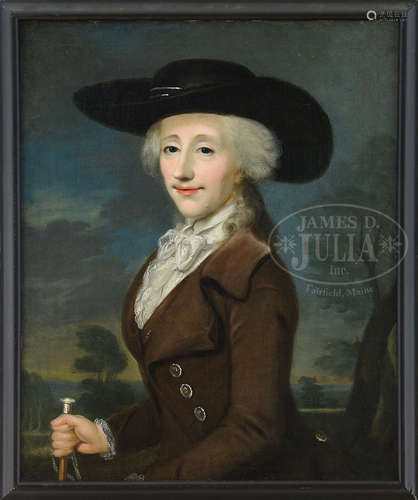 ENGLISH SCHOOL (Late 18th century) PORTRAIT OF A LADY IN RIDING ATTIRE.