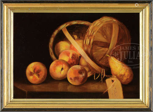 M GORHAM? (European School, 19th Century) STILL LIFE OF PEARS AND PEACHES IN A BASKET.