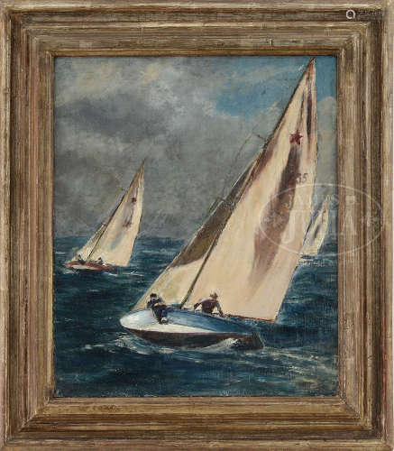 MAX KUEHNE (American, 1880-1968) ARTIST AND BROTHER SAILING.
