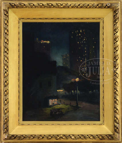 EVERETT LONGLEY WARNER (American, 1877-1963) NIGHTTIME CORNER IN THE CITY.