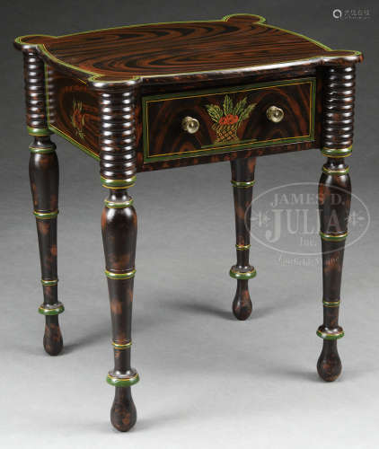 EXCEPTIONAL AND RARE SHERATON MAINE PAINTED ONE DRAWER STAND.