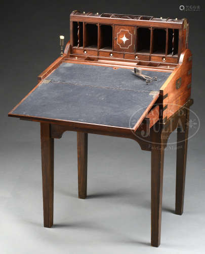 FINE INLAID ROSEWOOD ROLL TOP TELESCOPING SLANT LID DESK ON FRAME.