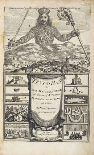 BOOK: LEVIATHAN OR THE MATTER, FOR ME, AND POWER OF A COMMON WEALTH ECCLESTIASTICALL AND CIVIL, BY THOMAS HOBBES OF MALMESBVRY, LONDON, 1651, PRINTED FOR ANDREW CROOKE.