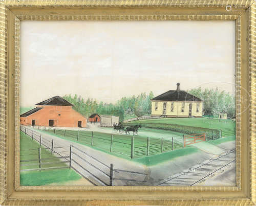 UNSIGNED (American, 19th Century) PASTEL PORTRAIT OF AN AMISH FARM.