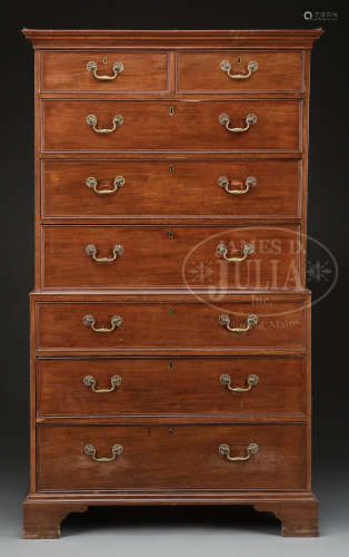 GEORGE III MAHOGANY CHEST ON CHEST.