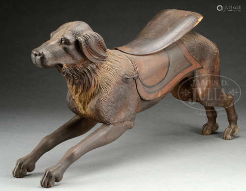 FINE CARVED CAROUSEL DOG IN THE MANNER OF HERSCHELL-SPILLMAN COMPANY.