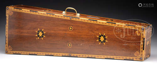 SAILOR MADE PARQUETRY WALNUT AND MAHOGANY VIOLIN CASE.