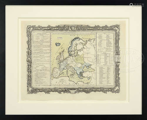 SET OF FOUR FRAMED FRENCH MAPS: AMERIQUE, AFRIQUE, ASIE, EUROPE.