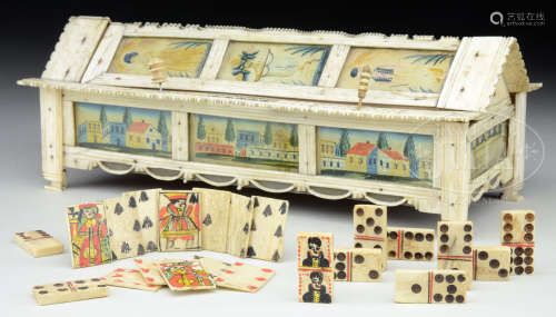 EXCEPTIONAL FINE NAPOLEONIC FRENCH PRISONER OF WAR CARVED AND DECORATED GAME BOX.