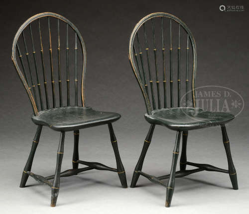 RARE PAIR OF JAMES TUTTLE BOW BACK WINDSOR SIDE CHAIRS.