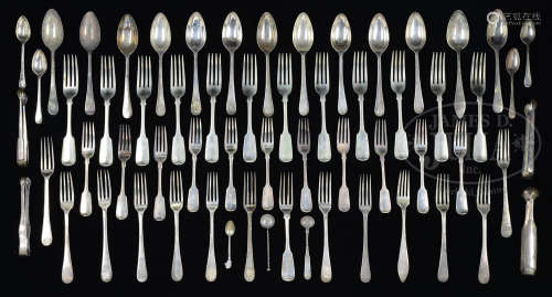 LOT OF ANTIQUE FRENCH SILVER FLATWARE AND COIN SILVER SUGAR TONGS.