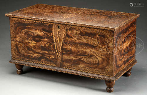 GRAPHIC PAINT DECORATED EARLY AMERICAN BLANKET CHEST.