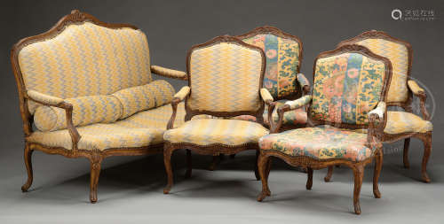 LOUIS XV PROVINCIAL FIVE PIECE SALON SUITE.