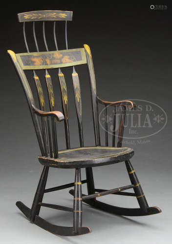 PAINT DECORATED COMB-BACK ROCKING CHAIR WITH ARMS.