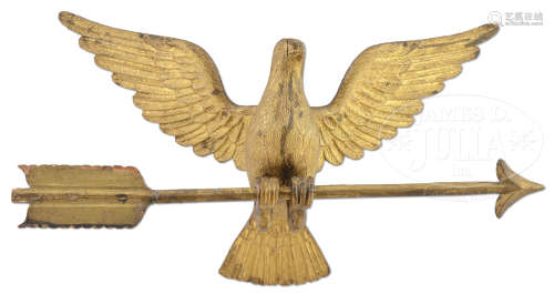 WELL CARVED AND GILDED DOVE WITH ARROW.