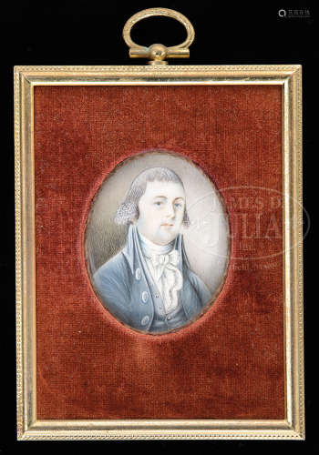 MINIATURE PAINTING ON IVORY OF MAJOR SAUNDERS OF THE AMERICAN REVOLUTIONARY WAR.