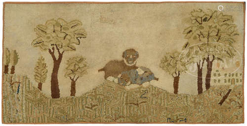 PUPPIES AT PLAY HOOKED RUG.