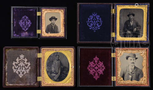 RARE GROUP OF FOUR HARD IMAGES OF LAWMEN, ALL WEARING BADGES, CIRCA 1860.