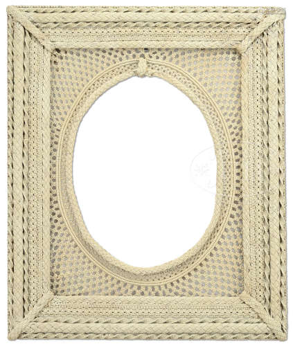OUTSTANDING SAILOR MADE MACRAME FRAME WITH OVAL WINDOW.