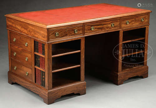 GEORGE III MAHOGANY LEATHER TOP DOUBLE PEDESTAL DESK.