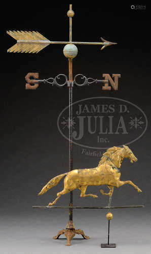 ARROW WEATHERVANE ON STAND ALONG WITH RUNNING HORSE WEATHERVANE.