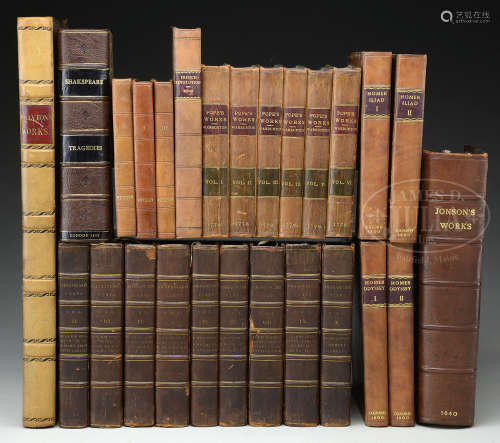 BOOKS: 26 VOLUMES ASSORTED LEATHER BOUND SETS AND SINGLES.