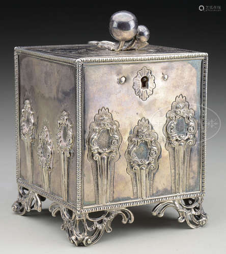 GEORGE III SILVER TEA CADDY.