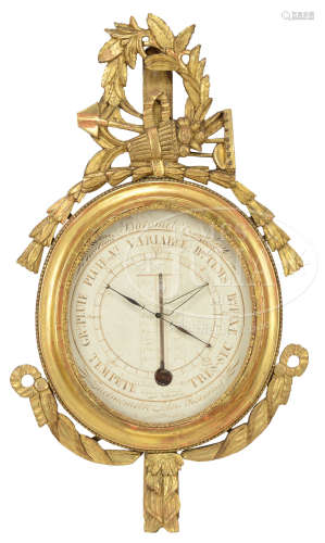 CARVED AND GILT BAROMETER/THERMOMETER BY CHARLES BIESSE.