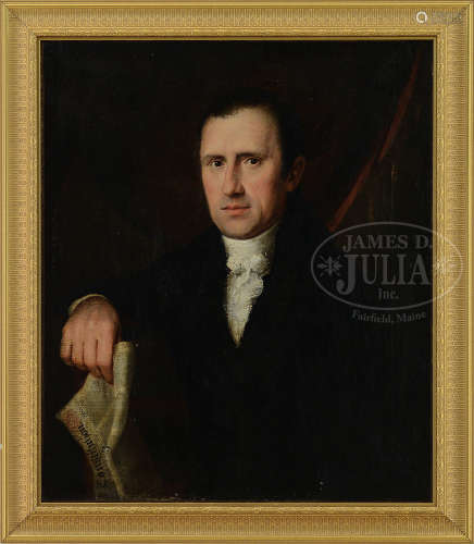 PORTRAIT BELIEVED TO BE LORD JOHN RUSSELL HOLDING THE SECOND ISSUE OF “CONSTITUTION” NEWSPAPER.