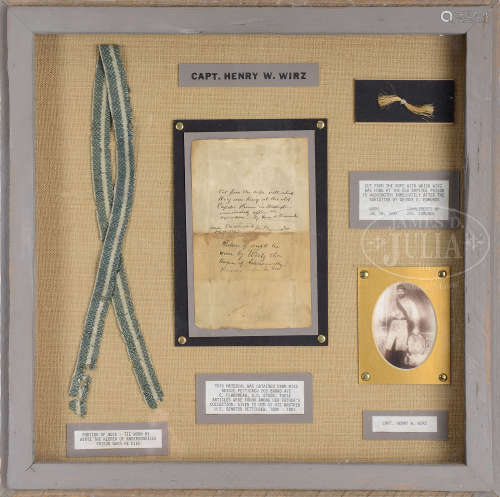 WONDERFUL ARCHIVE OF ANDERSONVILLE PRISON COMMANDANT HENRY WIRZ INCLUDING PORTION OF ROPE HE WAS HUNG WITH AND HIS NECKTIE TAKEN AFTER HANGING.