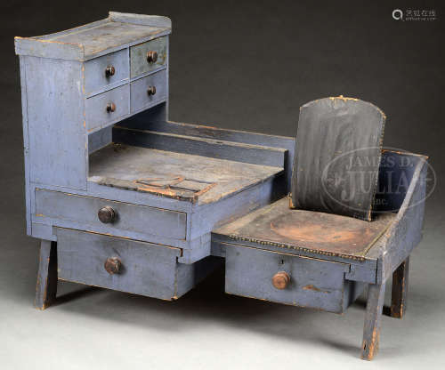 FINE AND UNUSUAL COBBLER’S BENCH IN BLUE PAINT.