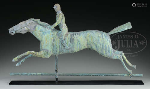 RACING HORSE AND JOCKEY WEATHERVANE ATTRIBUTED TO J.W. FISKE.