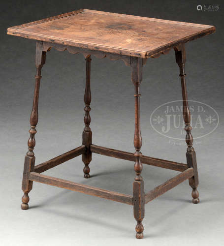 RARE AND FINE WILLIAM & MARY WAINSCOT CARVED OAK TRAY TOP TEA TABLE.
