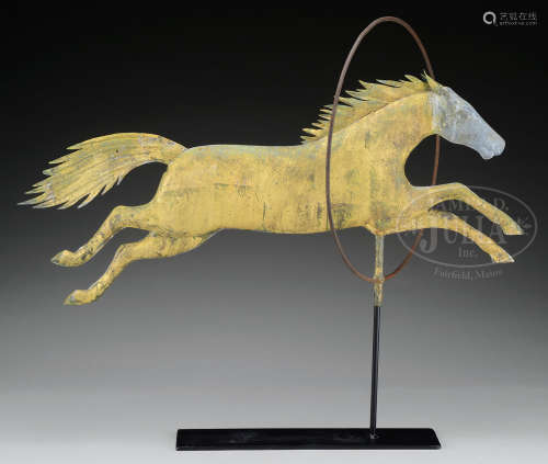 FLYING HORSE THROUGH THE HOOP WEATHERVANE ATTRIBUTED TO A.L. JEWELL & CO.