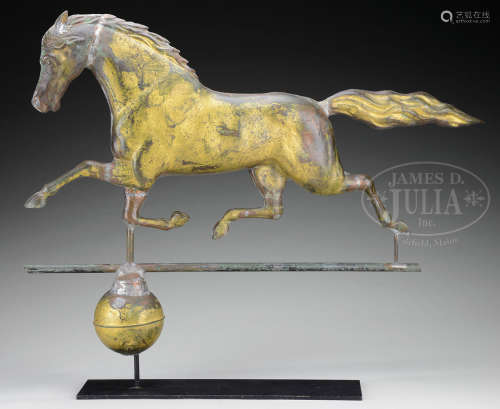 DOUBLE STAMPED HARRIS & SON FULL BODY COPPER RUNNING HORSE WEATHERVANE.