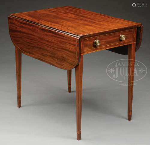 DIMINUTIVE INLAID MAHOGANY PEMBROKE TABLE.