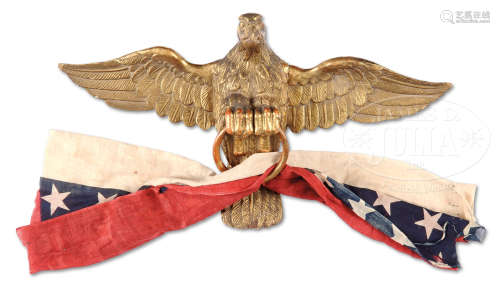 FINE RARE GILT AND CARVED “BUNTING” PATRIOTIC EAGLE.