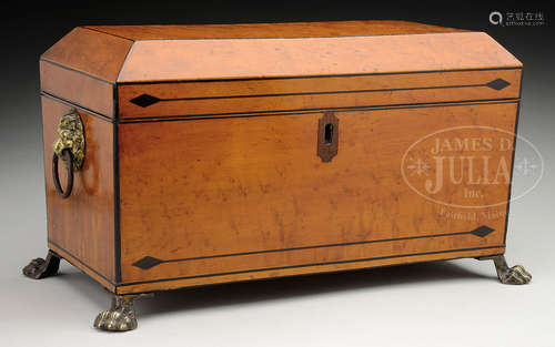 FINE REGENCY BIRD’S-EYE MAPLE DOUBLE TEA CADDY.