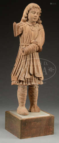 ELIZABETHAN STYLE CARVING OF A PAGEBOY.
