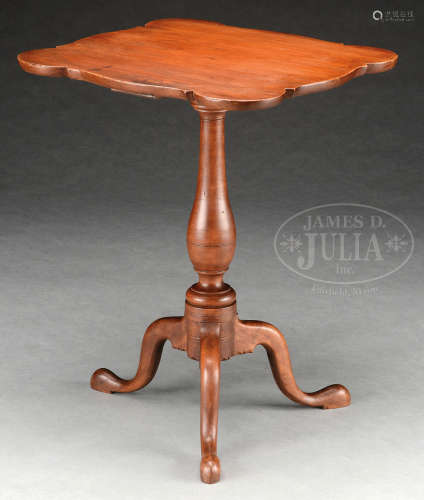 FINE QUEEN ANNE CHERRY CANDLESTAND ATTRIBUTED TO THE SHOP OF ELIPHALET CHAPIN.