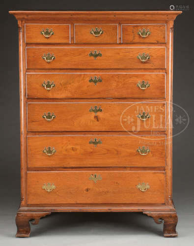 DIMINUTIVE PENNSYLVANIA CHIPPENDALE WALNUT HIGH CHEST OF DRAWERS.