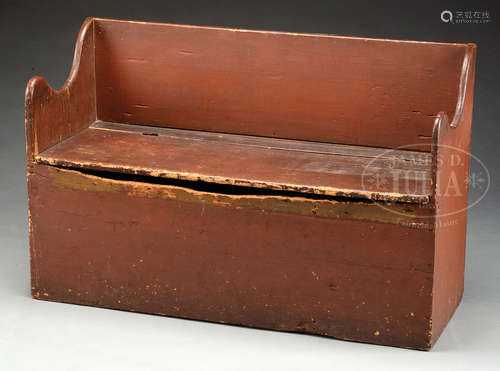 RARE RED PAINTED SETTLE BENCH.