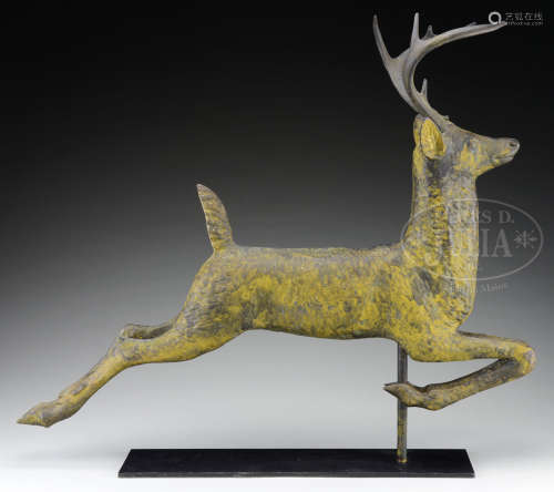FINE LEAPING STAG FULL BODY COPPER WEATHERVANE, PROBABLY CUSHING & WHITE.