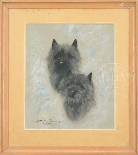 FRENCH SCHOOL (Early 20th Century) FOUR PORTRAIT PASTELS OF TERRIERS.