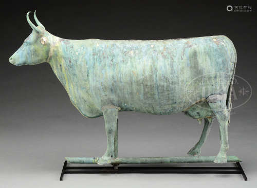 HARRIS & CO., SIGNED COPPER COW WEATHERVANE.