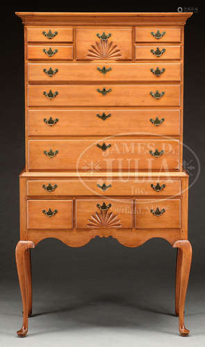 DIMINUTIVE CONNECTICUT QUEEN ANNE CARVED CHERRY HIGHBOY.