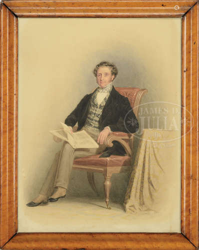J CARPENTER (British, 19th Century) PORTRAIT OF A GENTLEMAN SEATED WITH NEWSPAPER.