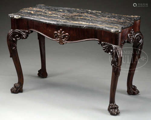 ROCOCO MARBLE TOP ROSEWOOD CENTER TABLE.