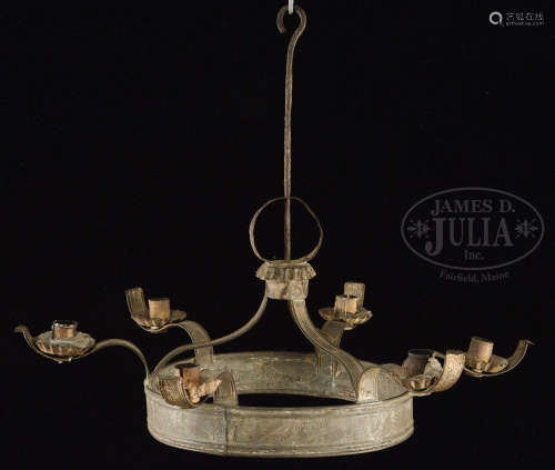 EARLY CROWN SIX ARM CHANDELIER.